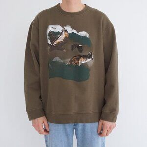 Retreat Brown Eagle Wolf Graphic Crewneck Sweatshirt Cotton Blend XXL